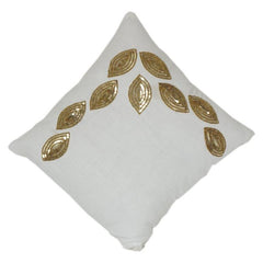 Luxury Gold Leaf Corner Embroidery Cushion Cover – Modern Cotton Throw Pillow