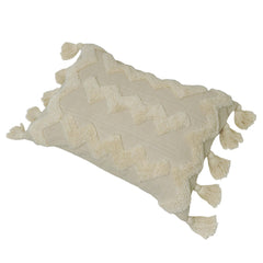 Handmade Tufted Cotton Cushion Cover with Tassels – Ivory Boho Geometric Design | Decorative Lumbar Pillow Cover | 35 x 50 cm