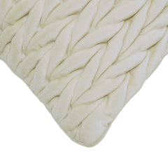 Ivory velvet textured cushion cover with raised braided pattern 45x45 cm