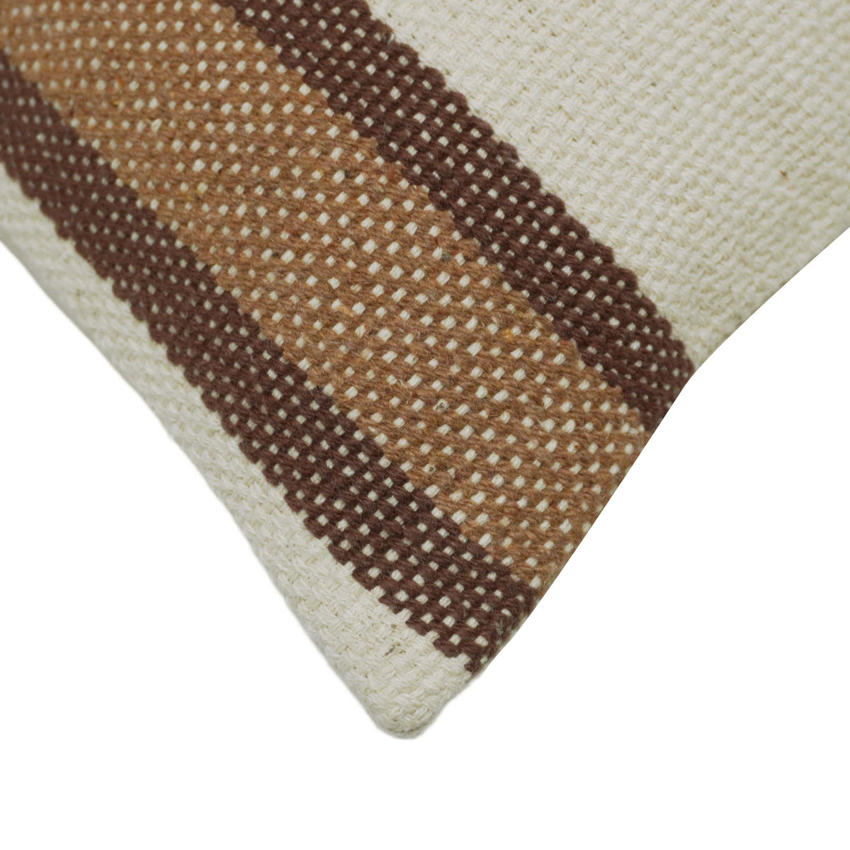 Handwoven Cotton Cushion Cover – Beige & Brown Striped Textured Cushion, 45 x 45 cm