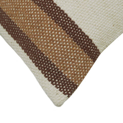 Handwoven Cotton Cushion Cover – Beige & Brown Striped Textured Cushion, 45 x 45 cm