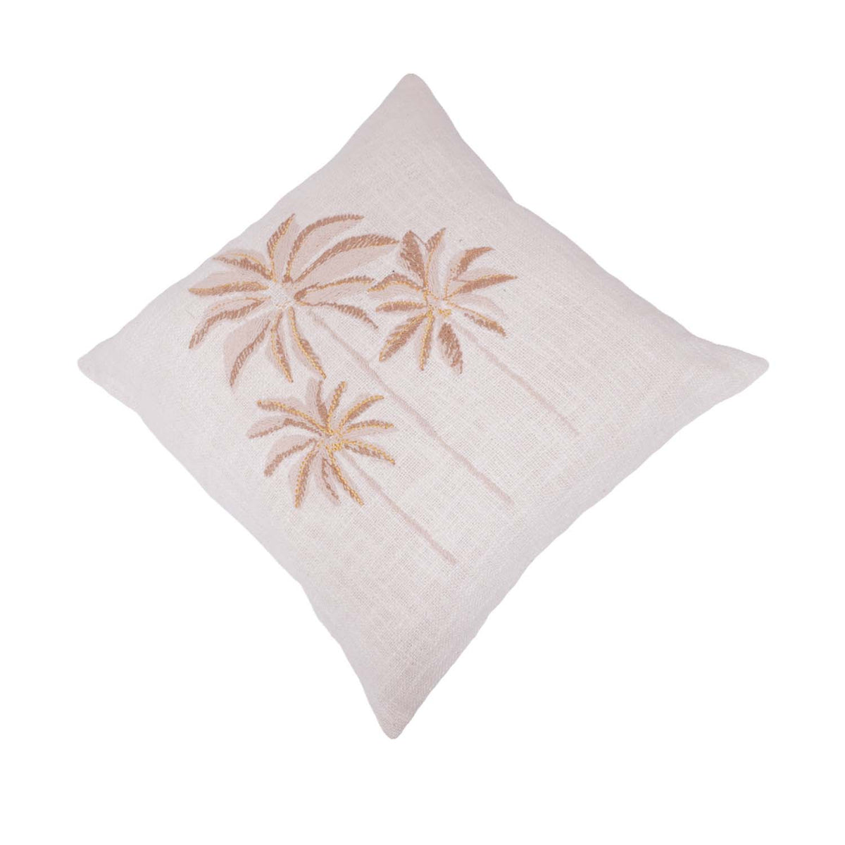 Handcrafted Palm Tree Embroidered Cotton Cushion Cover 45x45 cm | Tropical Boho Decorative Pillow Cover - Bulk manufacturer & supplier from Panipat, India