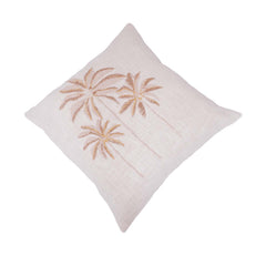 Handcrafted Palm Tree Embroidered Cotton Cushion Cover 45x45 cm | Tropical Boho Decorative Pillow Cover