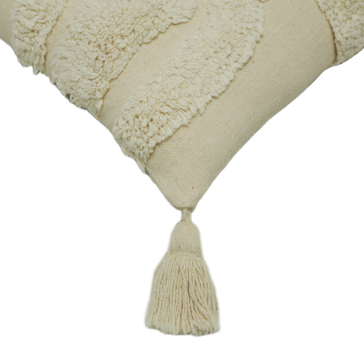 Hand-Tufted Cream Cotton Cushion Cover with Abstract Pattern & Tassels – 45 x 45 cm
