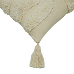 Hand-Tufted Cream Cotton Cushion Cover with Abstract Pattern & Tassels – 45 x 45 cm