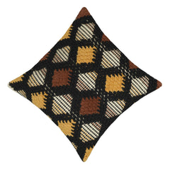 Handwoven Tufted Geometric Cushion Cover – Black, Mustard & Brown – 45 x 45 cm