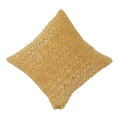 Mustard Yellow Geometric Embroidered Cotton Cushion Cover – Textured Boho Accent Pillow (18x18 Inch)