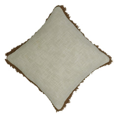 Handwoven Cotton Cushion Cover with Brown Fringe – 45 x 45 cm | Natural Ivory Textured Boho Accent Pillow Cover