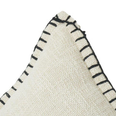 45x45 cm Handcrafted Cotton Cushion Cover with Black Whipstitch Border | Minimalist Neutral Throw Pillow Cover