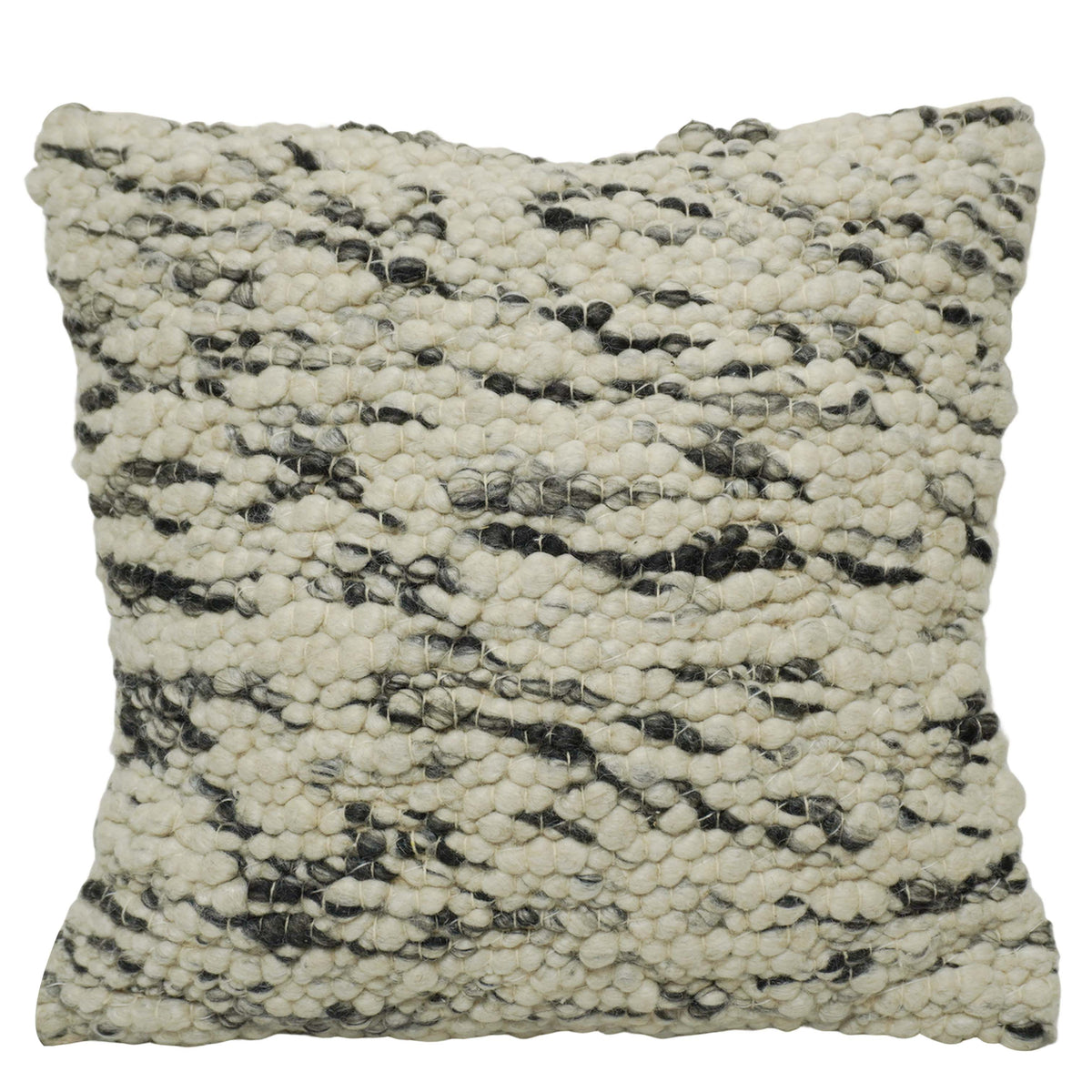 Handwoven Textured Polyester Cushion Cover 45x45 cm | Black & Ivory Woven Decorative Throw Pillow Cover | Modern Boho Sofa Cushion Cover with Hidden Zipper