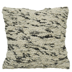 Handwoven Textured Polyester Cushion Cover 45x45 cm | Black & Ivory Woven Decorative Throw Pillow Cover | Modern Boho Sofa Cushion Cover with Hidden Zipper