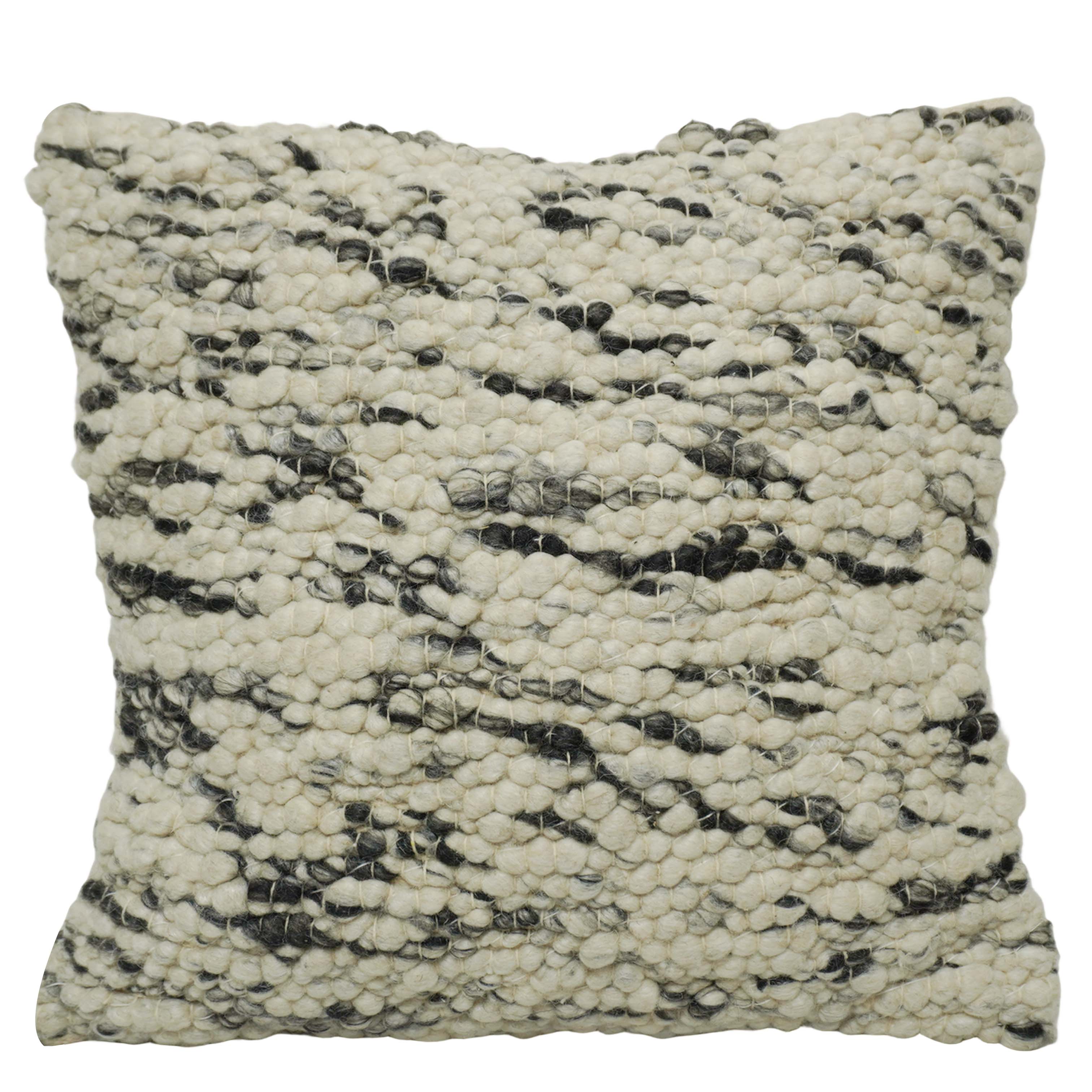 Handwoven Textured Polyester Cushion Cover 45x45 cm | Black & Ivory Woven Decorative Throw Pillow Cover | Modern Boho Sofa Cushion Cover with Hidden Zipper