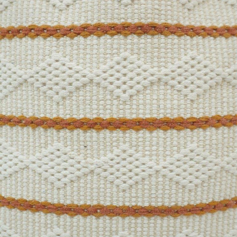 Handwoven Knitted Cotton Cushion Cover with Tassels – Ivory & Rust Striped Textured Design | 45 x 45 cm