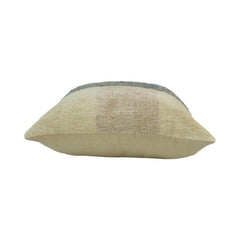 Handmade Woven Cotton Cushion Cover 45x45 cm | Neutral Beige & Blue Abstract Stripe Pillow Cover | Artisan Decorative Cushion