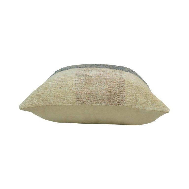Handmade Woven Cotton Cushion Cover 45x45 cm | Neutral Beige & Blue Abstract Stripe Pillow Cover | Artisan Decorative Cushion