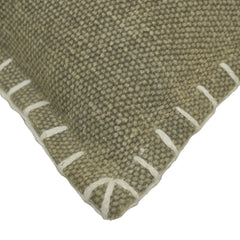 Hand Embroidered Corner Stitch Cotton Cushion Cover 45x45 cm | Decorative Throw Pillow Cover with Contrast Hand Stitch Border | Hidden Zipper | Olive Green