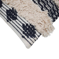 Handwoven Tufted Cotton Cushion Cover 45x45 cm | Black & Natural Textured Boho Throw Pillow Cover | Concealed Zip | Modern Decorative Cushion Cover