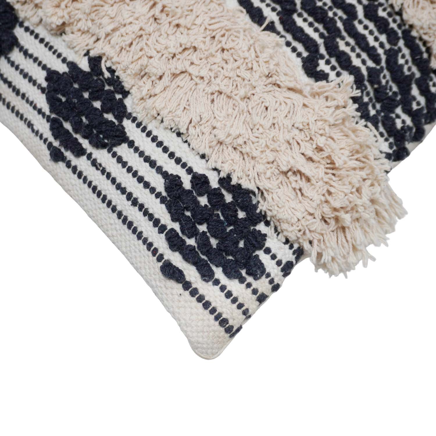 Handwoven Tufted Cotton Cushion Cover 45x45 cm | Black & Natural Textured Boho Throw Pillow Cover | Concealed Zip | Modern Decorative Cushion Cover