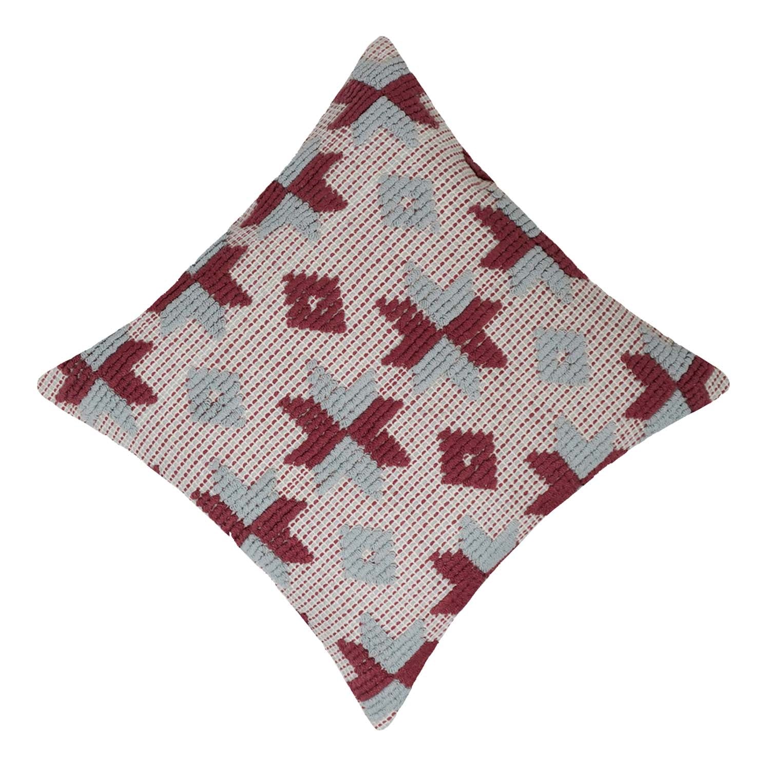 Handwoven Cotton Cushion Cover 45x45 cm | Geometric Woven Textured Throw Pillow Cover | Decorative Boho Sofa Cushion Cover with Concealed Zip