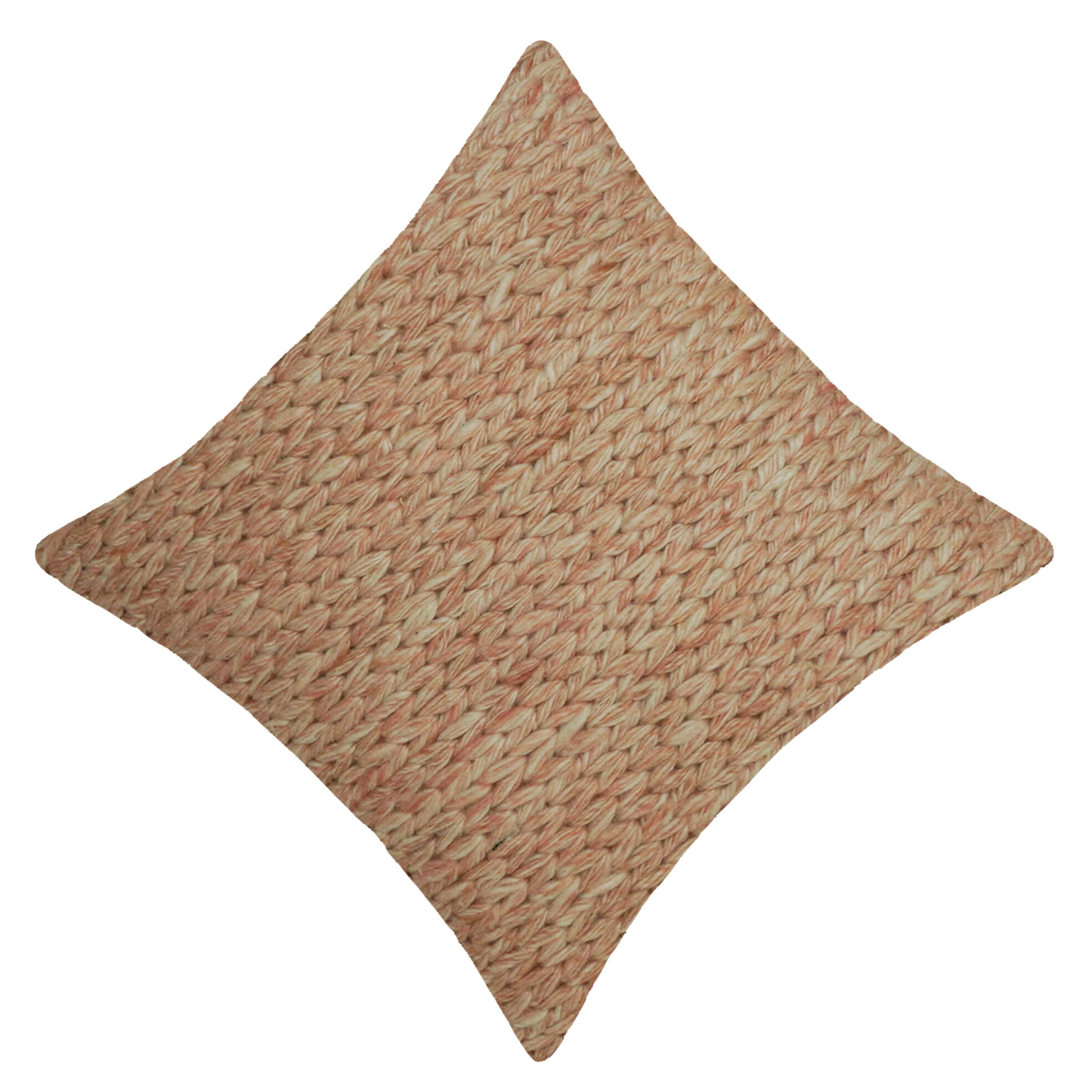 Handwoven Wool Cushion Cover 45x45 cm | Chunky Knit Textured Throw Pillow Cover | Soft Decorative Cushion Cover for Sofa, Bed & Living Room | Blush Pink