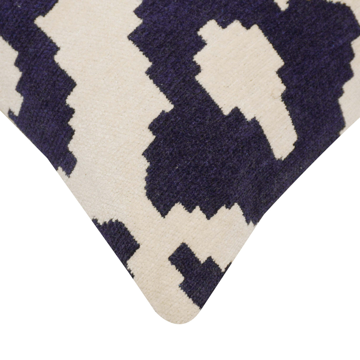 Navy blue and ivory geometric ikat jacquard cotton cushion cover 45x45 cm