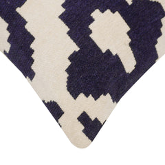 Navy blue and ivory geometric ikat jacquard cotton cushion cover 45x45 cm