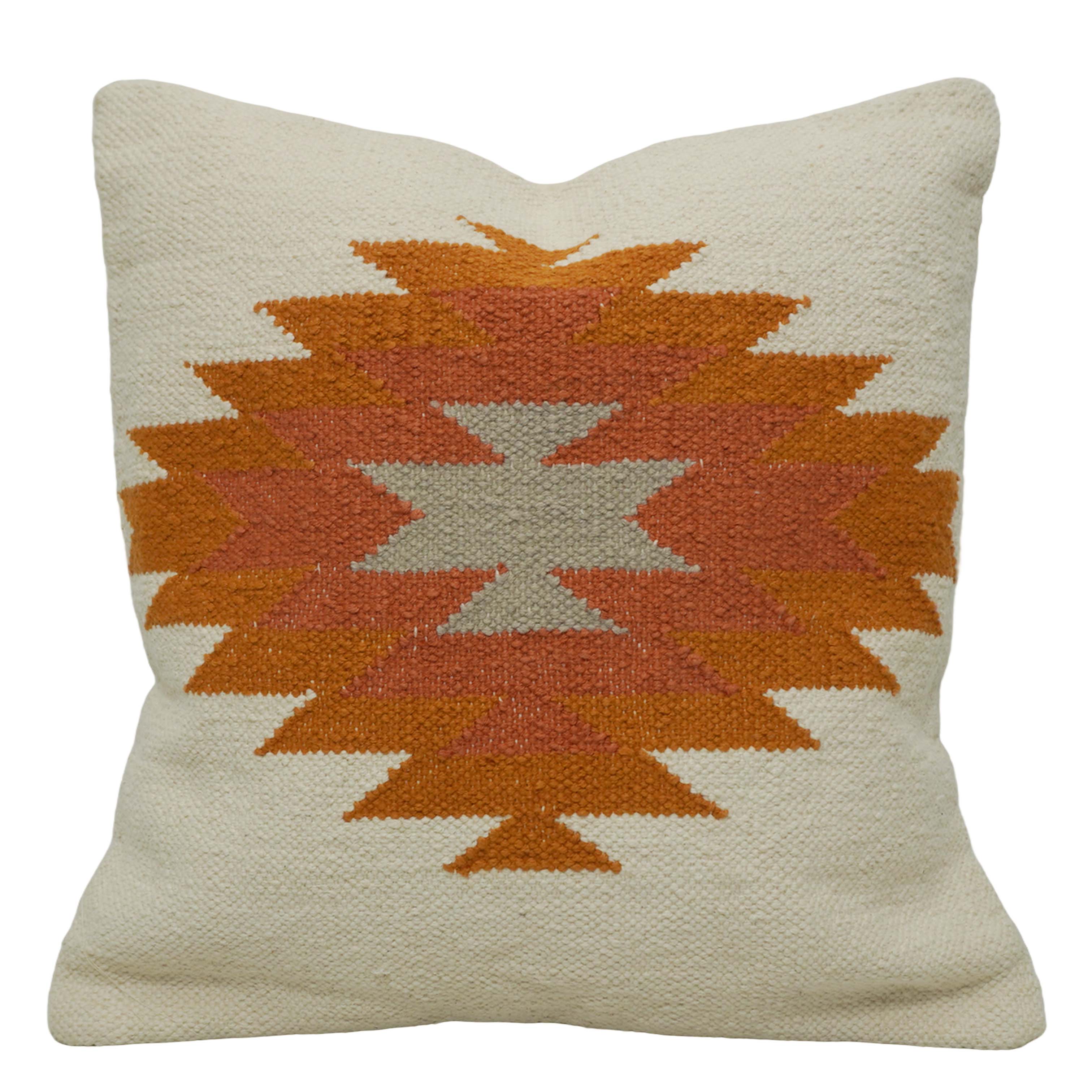 Handwoven Cotton Cushion Cover 45x45 cm | Geometric Tribal Pattern | Decorative Throw Pillow Cover | Boho Living Room & Sofa Cushion | Hidden Zipper