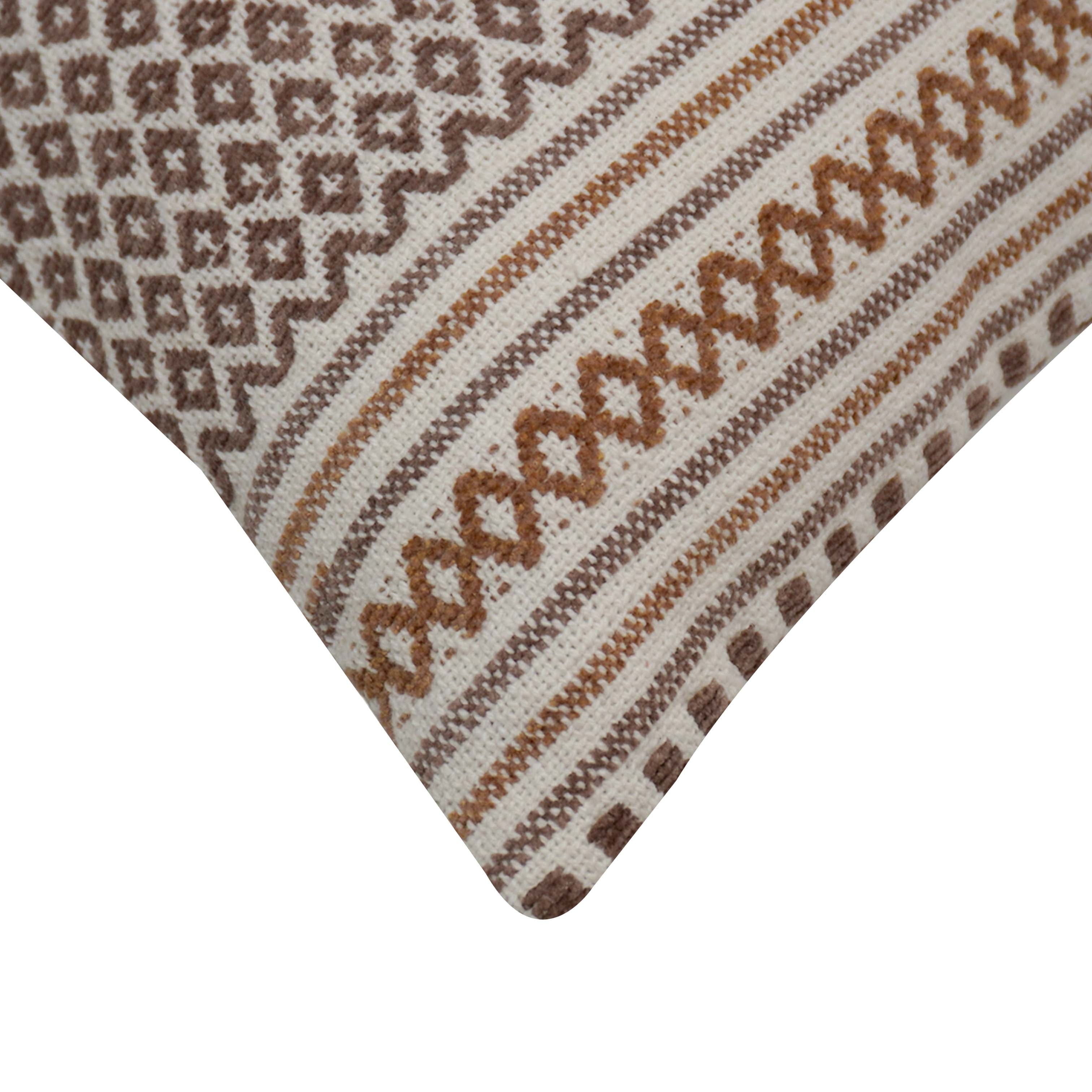 Handwoven Cotton Cushion Cover 45x45 cm | Geometric Woven Pattern | Natural & Taupe | Decorative Throw Pillow Cover | Hidden Zipper