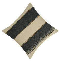 Handwoven Cotton Cushion Cover 45x45 cm | Black & Natural Striped Woven Throw Pillow Cover | Modern Boho Farmhouse Decorative Cushion Cover | Hidden Zipper