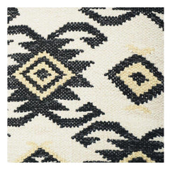 Handgewebter Baumwoll-Kissenbezug 45x45 cm | Schwarz & Elfenbein Geometrisches Tribal-Muster | Boho Moderner Deko-Kissenbezug