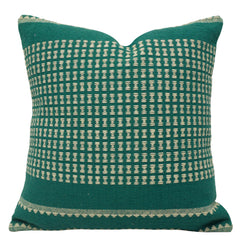 Handwoven Cotton Cushion Cover 45x45 cm | Green & Ivory Woven Geometric Pattern | Artisan Handmade Decorative Throw Pillow Cover | Concealed Zip | 100% Cotton