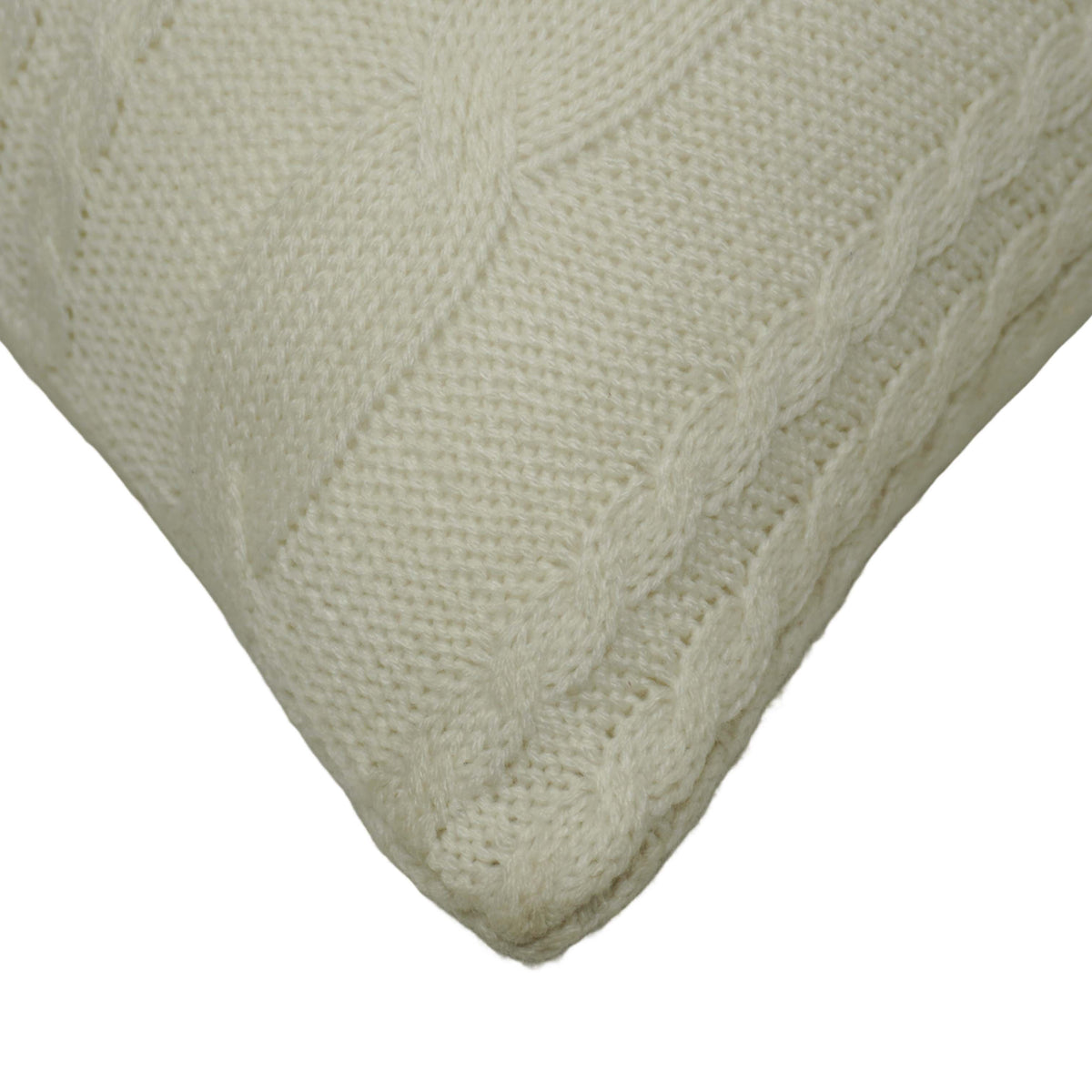 Hand Knitted Cotton Cushion Cover 45x45 cm | Cable Knit Decorative Throw Pillow Cover | Soft Textured Sofa & Bed Cushion Cover with Hidden Zipper | Ivory
