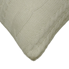Hand Knitted Cotton Cushion Cover 45x45 cm | Cable Knit Decorative Throw Pillow Cover | Soft Textured Sofa & Bed Cushion Cover with Hidden Zipper | Ivory
