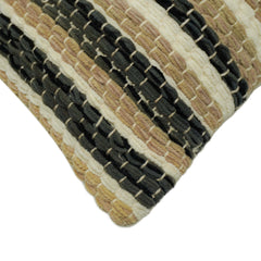**Handwoven Striped Cushion Cover 45 x 45 cm – Black, Beige & Ivory Textured Cushion Cover**