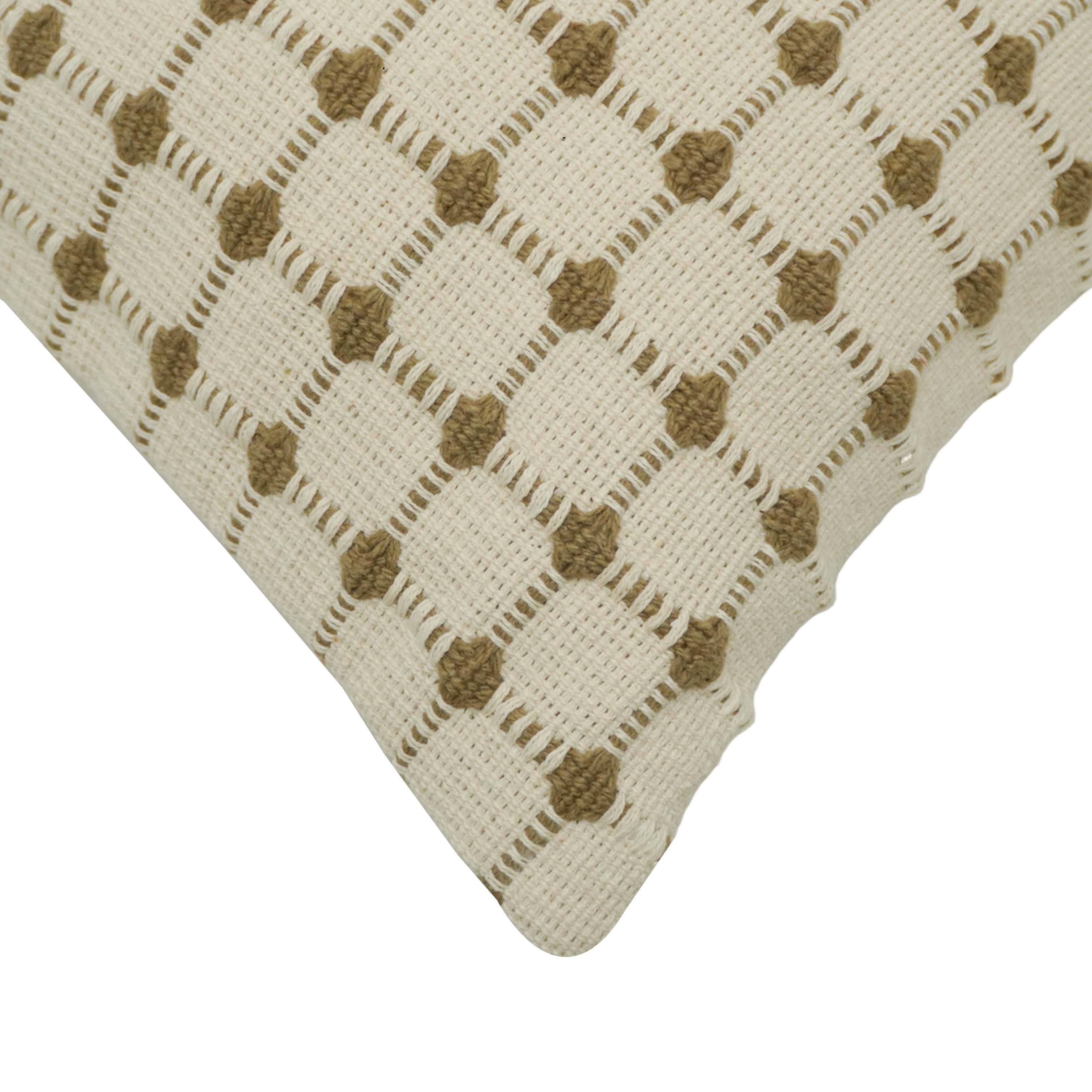 Handwoven Cotton Checkered Cushion Cover 45x45 cm | Textured Woven Decorative Throw Pillow Cover | Ivory & Natural | Hidden Zipper