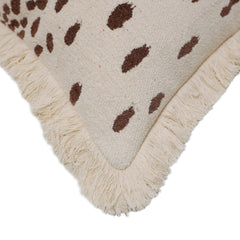 Jacquard Cushion Cover 45x45 cm – Cream & Brown Abstract Pattern with Fringe