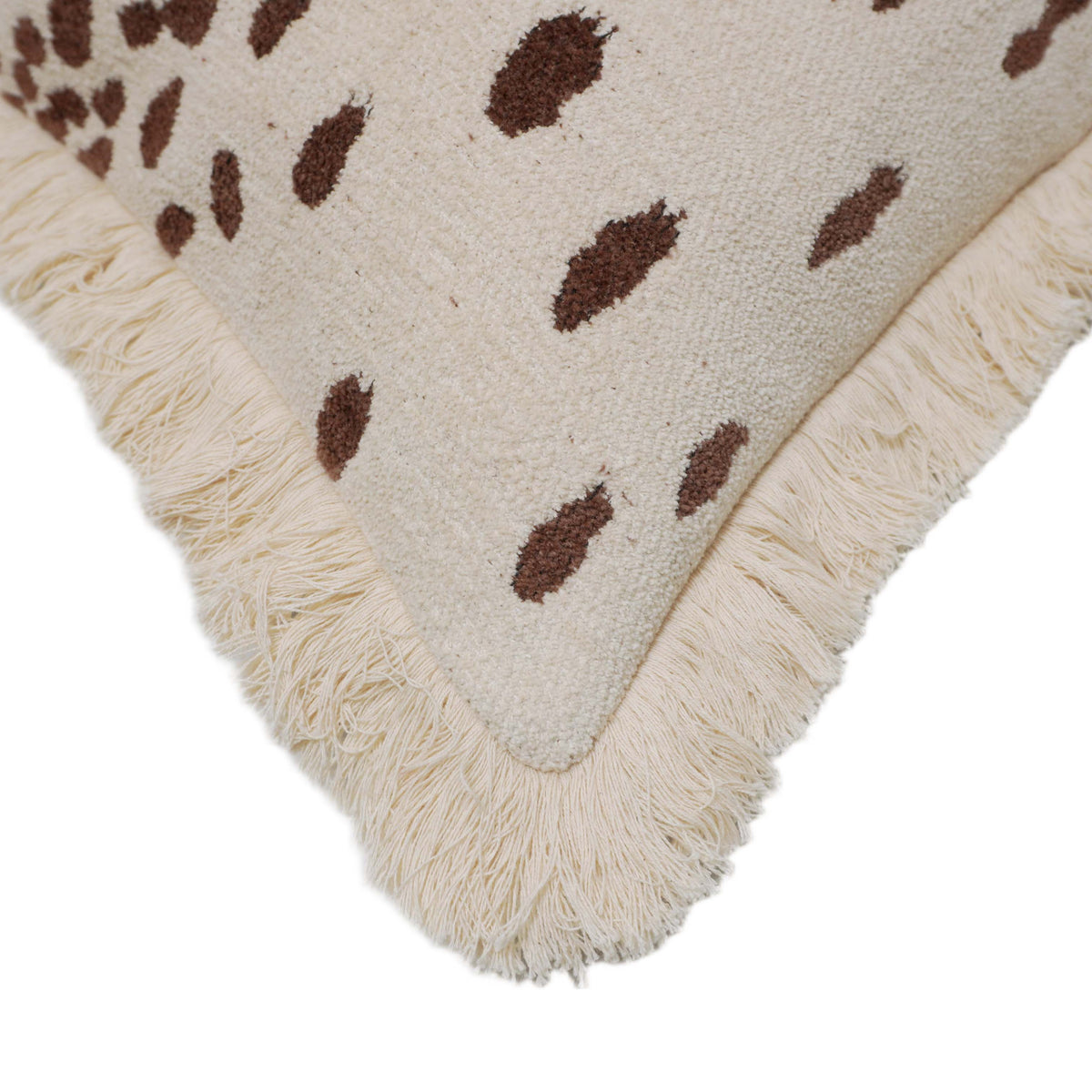 Jacquard Cushion Cover 45x45 cm – Cream & Brown Abstract Pattern with Fringe