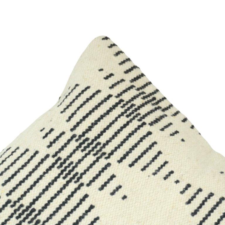 Handmade Geometric Cotton Cushion Cover 45x45 cm | Black & Ivory Woven Tribal Pattern | Artisan Decorative Pillow Cover