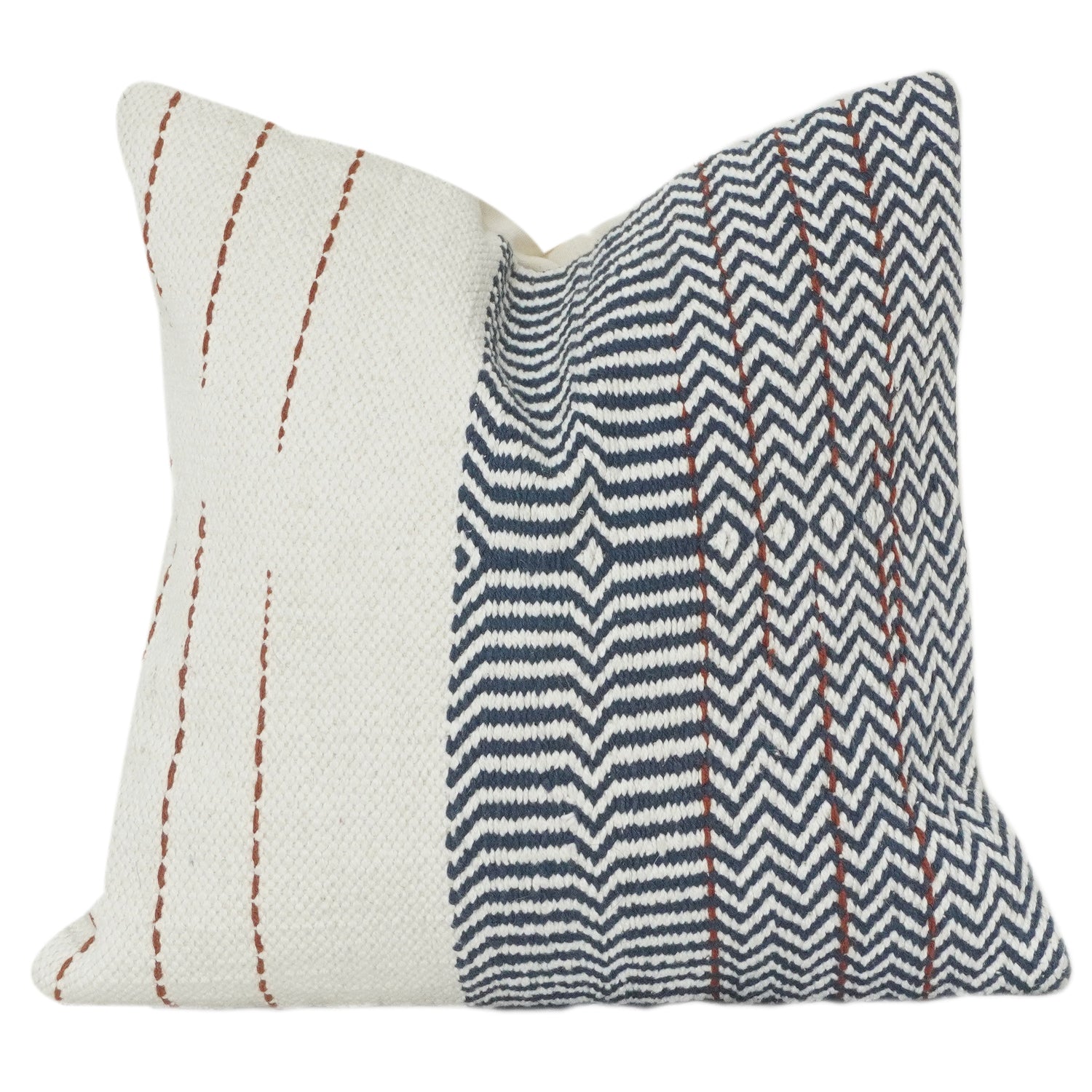 Geometric Woven Cotton Cushion Cover | Textured Stripe & Chevron Pattern | Neutral Modern Decor Pillow Cover (18x18 Inch)