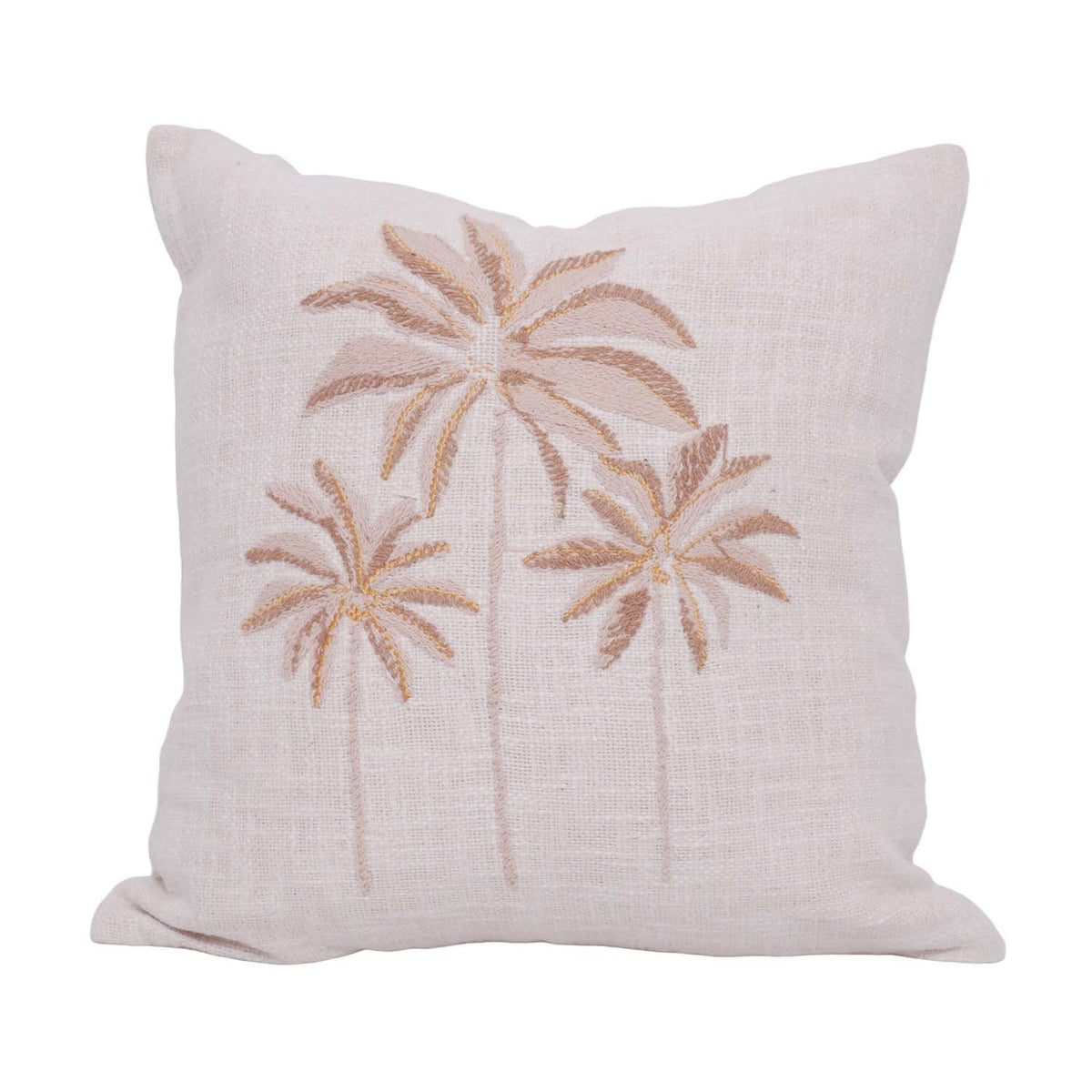 Handcrafted Palm Tree Embroidered Cotton Cushion Cover 45x45 cm | Tropical Boho Decorative Pillow Cover - Bulk manufacturer & supplier from Panipat, India