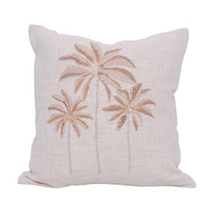 Handcrafted Palm Tree Embroidered Cotton Cushion Cover 45x45 cm | Tropical Boho Decorative Pillow Cover