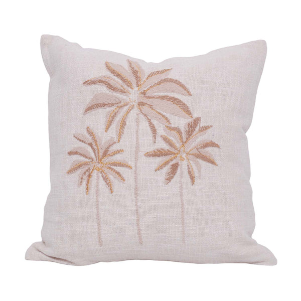Handcrafted Palm Tree Embroidered Cotton Cushion Cover 45x45 cm | Tropical Boho Decorative Pillow Cover