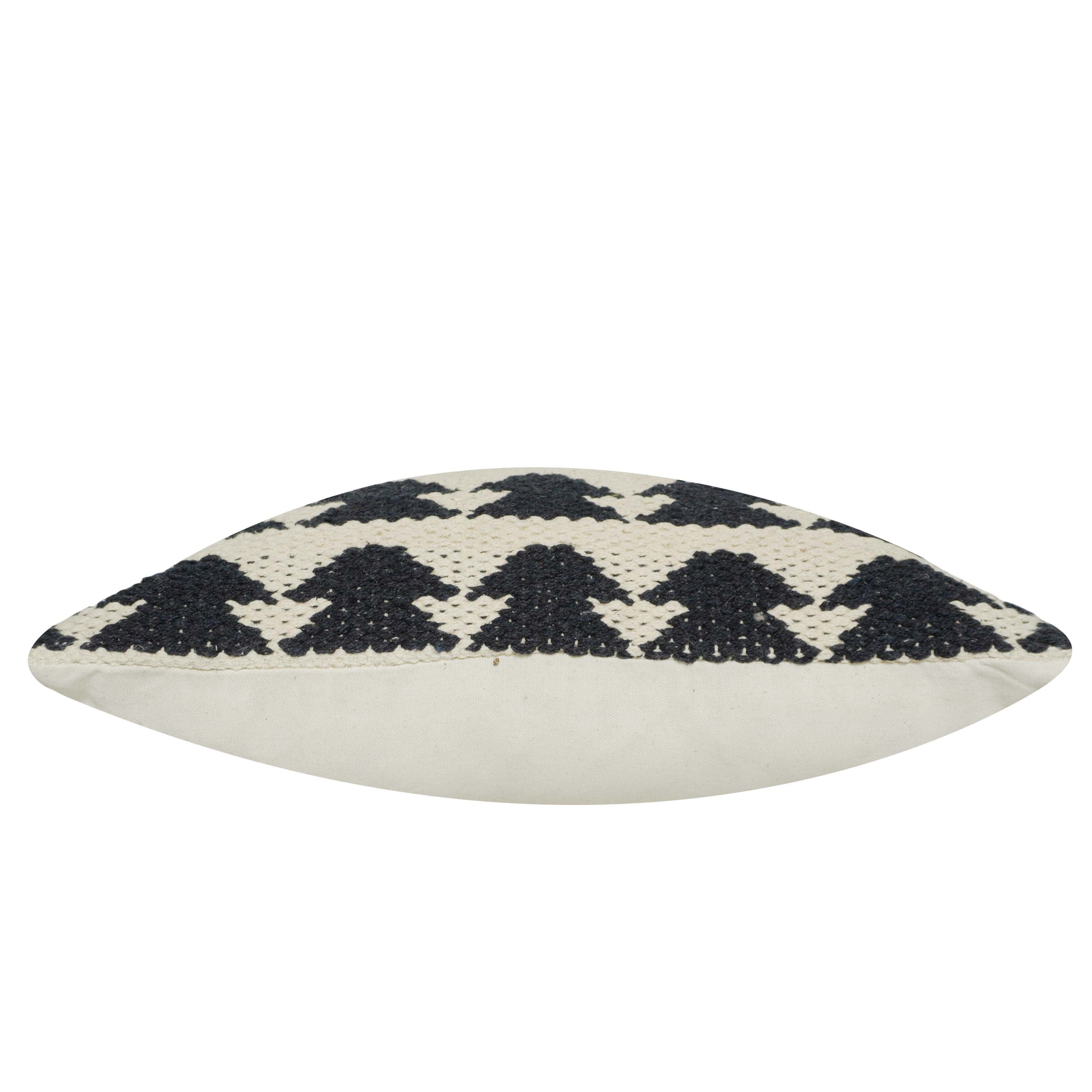 Handwoven Cotton Cushion Cover 45x45 cm | Black & Ivory Geometric Woven Throw Pillow Cover | Boho Farmhouse Decorative Cushion Cover | Hidden Zip