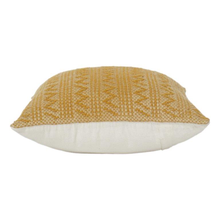 Housse de coussin en coton brodé géométrique jaune moutarde – Coussin décoratif bohème texturé (45x45 cm) - Bulk manufacturer & supplier from Panipat, India