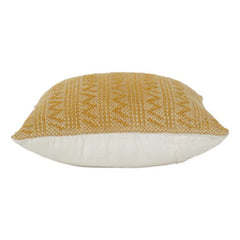 Mustard Yellow Geometric Embroidered Cotton Cushion Cover – Textured Boho Accent Pillow (18x18 Inch)