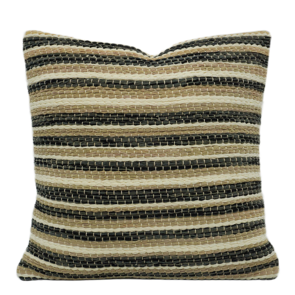 **Handwoven Striped Cushion Cover 45 x 45 cm – Black, Beige & Ivory Textured Cushion Cover**