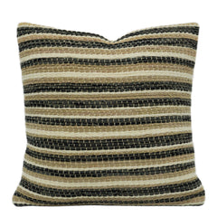 **Handwoven Striped Cushion Cover 45 x 45 cm – Black, Beige & Ivory Textured Cushion Cover**