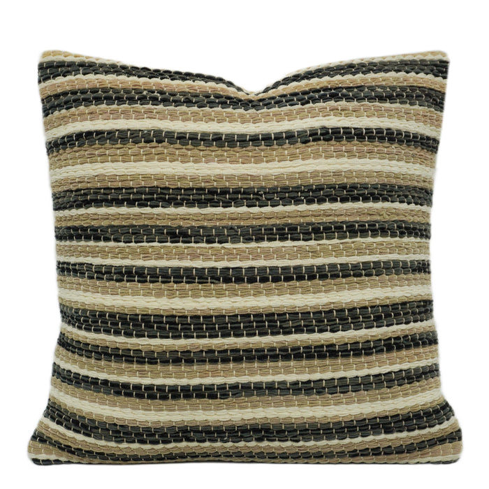 **Handwoven Striped Cushion Cover 45 x 45 cm – Black, Beige & Ivory Textured Cushion Cover**