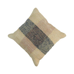 Handmade Woven Cotton Cushion Cover 45x45 cm | Neutral Beige & Blue Abstract Stripe Pillow Cover | Artisan Decorative Cushion