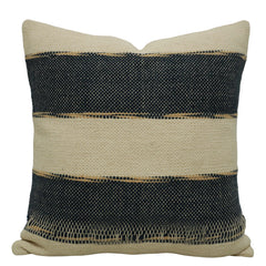 Handwoven Cotton Cushion Cover 45x45 cm | Black & Natural Striped Woven Throw Pillow Cover | Modern Boho Farmhouse Decorative Cushion Cover | Hidden Zipper